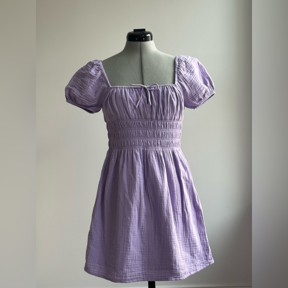 Sunday Best Aritzia Lavender Smocked Puff Sleeve Mini Dress Cottagecore Size 2XS